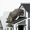 Wooden Cat House with Flower Pot, Windows, Multiple Entrances, Water-Resistant Roof for Outdoor - Grey