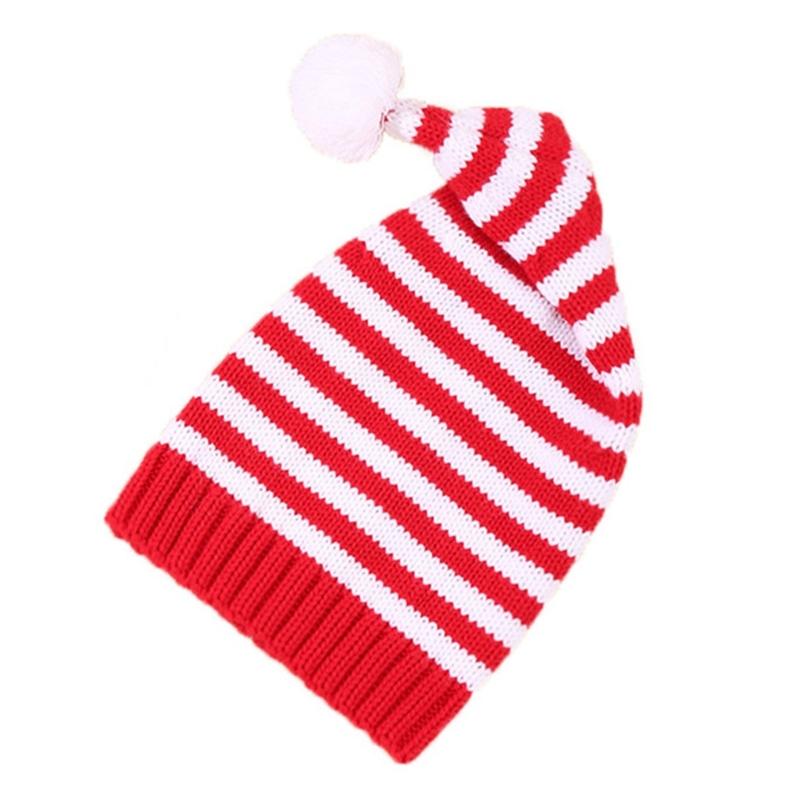 

Unisex Christmas Elf Striped Knitted Hat for Family Gathering Warm Winter Headwear for Holiday Celebrations Party Props