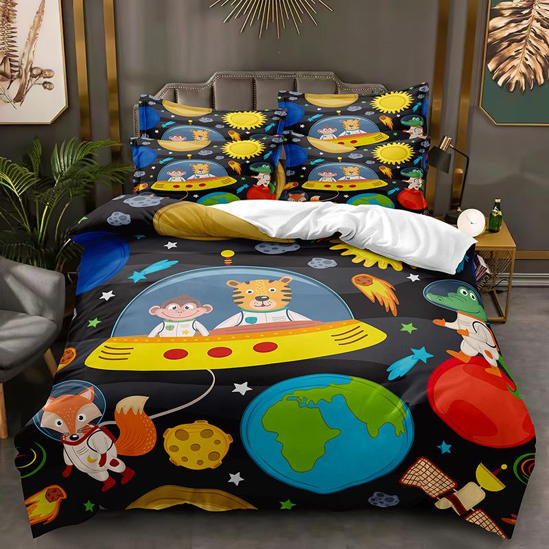 3D Space Cartoon Pattern Bedding Set Kid Boys Baby Quilt Cover Pillowcase 2/3pcs Single Double Bed Cover Gift Bed Set