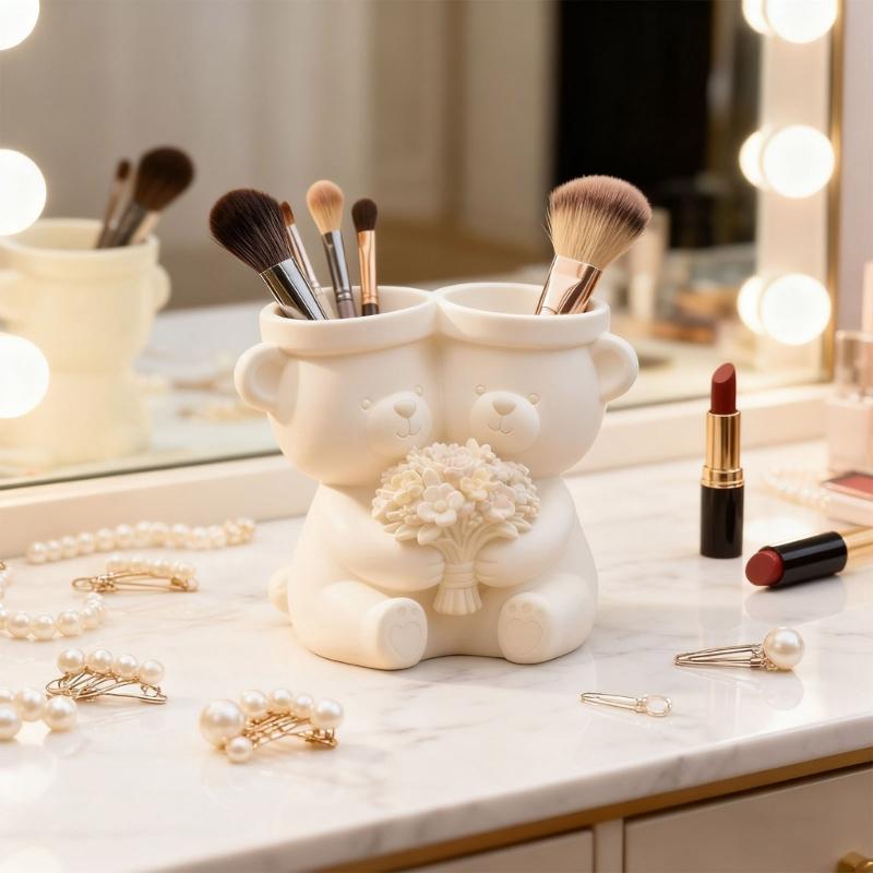 Silicone Bear Planter Mould With Floral Designs For Creative Resin Casting And Craft Projects