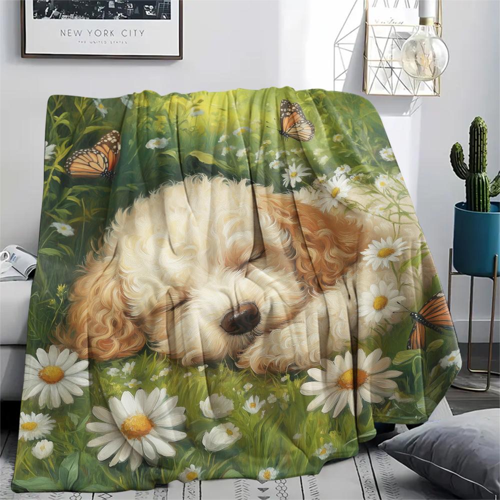 Poodle and Grass,pattern Flannel Blanket, High quality Comfortable for All Seasons, Home Decor, Warmth and Comfort, Perfect for Gifts.