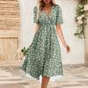 Women's Summer Loose V Neck Short Sleeve Dress, Elegant Dress