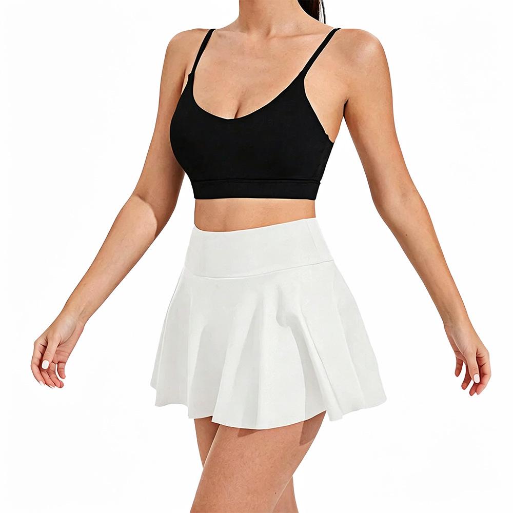 High-Waisted Anti-Exposure Pleated Yoga Skort with Safety Shorts - Ideal for Running and Fitness. Small белый