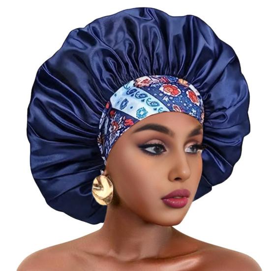

Sleeping Satin Bonnet Leopard Flower Geometric Print Silk Hair Bonnet with Elastic Band Reduce Friction Prevent Frizz Women Braids Curly Hair Night 1 темно-синього кольору