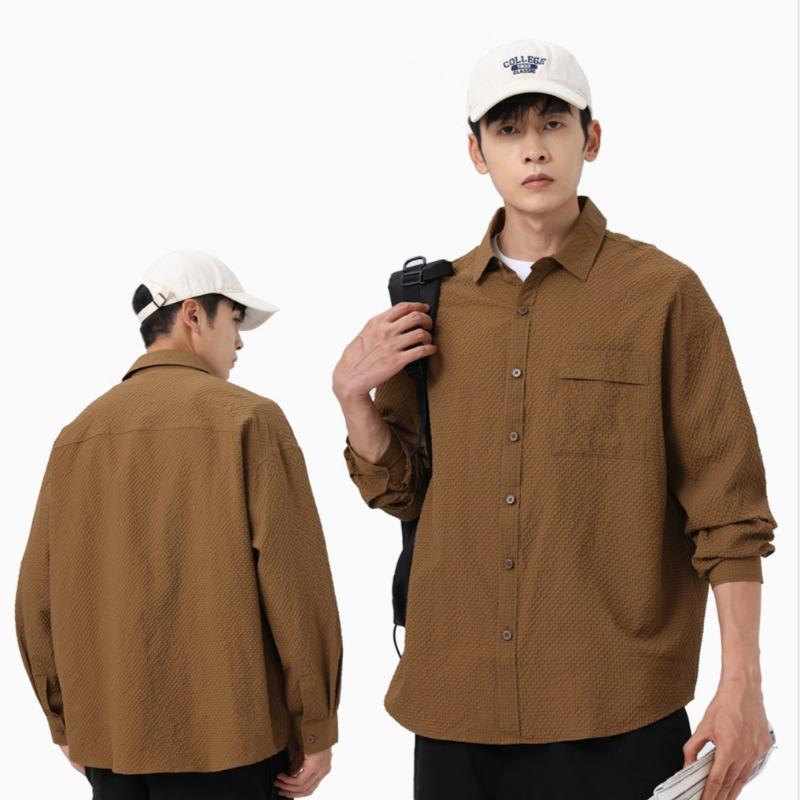 Spring New Men's Solid Color Campus Style Casual All-match Long-sleeved Shirt