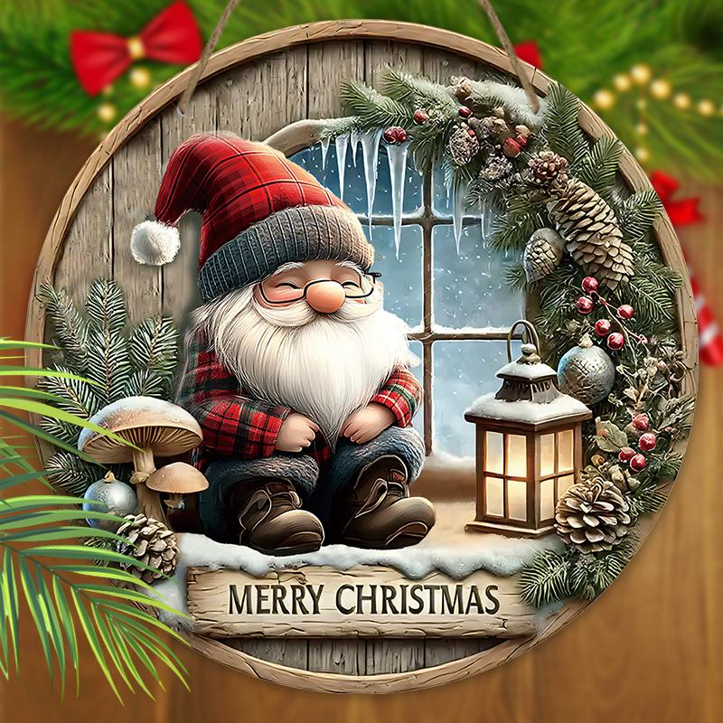 Adorable Gnome Wooden Christmas Sign, Warm Winter Christmas Ornament for Front Door Wall Hanging Decor, Ideal Christmas Gift