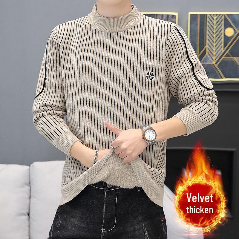Men's Wool Knit Round Neck Sweater - Thick, Versatile, Autumn/Winter Fashion
