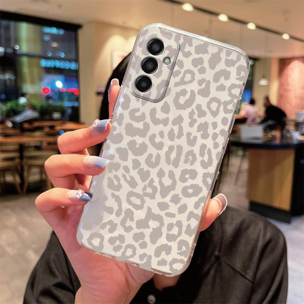 Artistic Blue Marble Black Leopard Print Phone Case For Samsung M33 M35 M34 M13 M14 M15 M53 M54 M55 M23 Clear Transparent Cover
