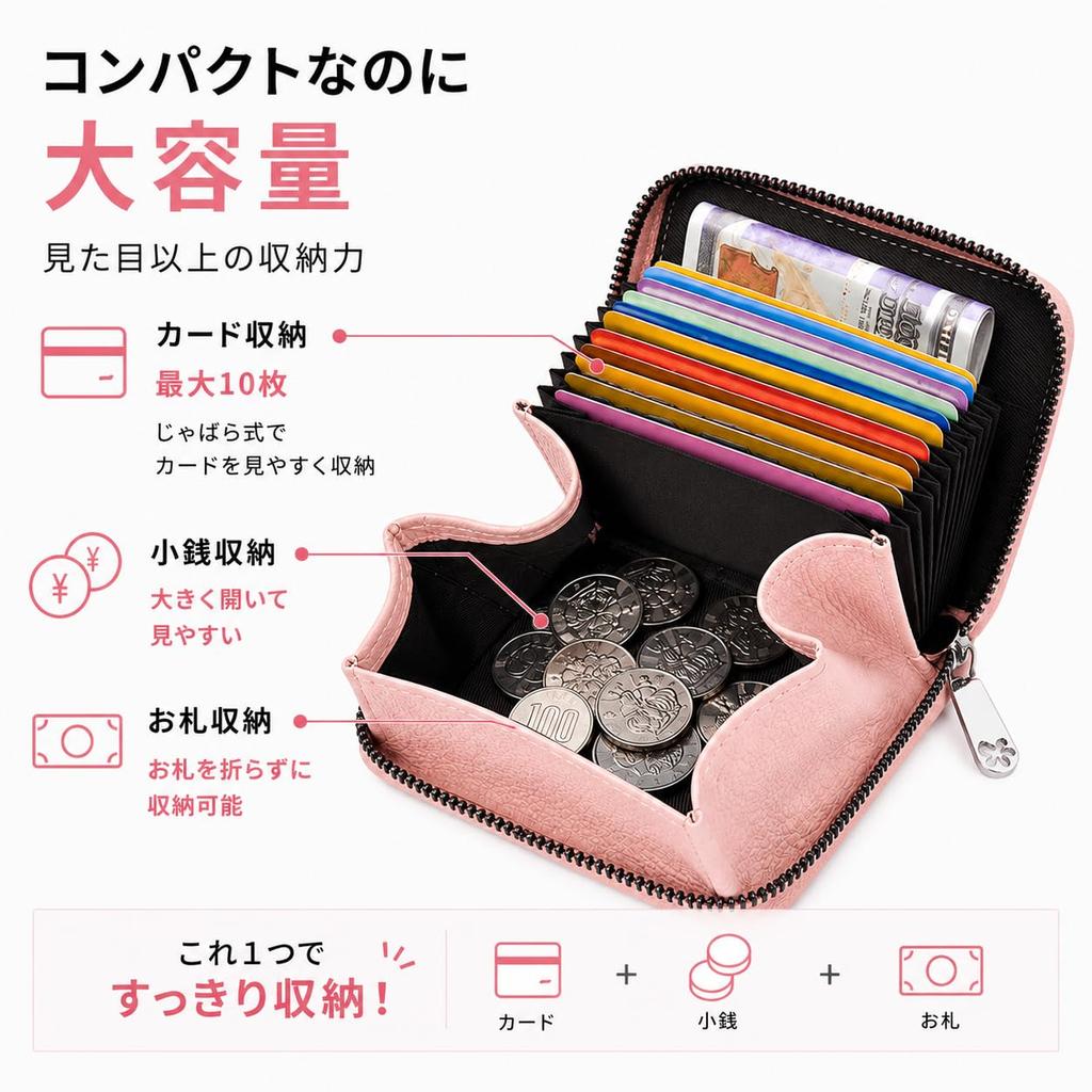 Mini Bills Large Accordion Card Coin YKK Genuine Black [DEYOT] Wallet, Don't Fold, Women's & Men's Bi-fold Wallet, Capacity, Style, Case, Box-type