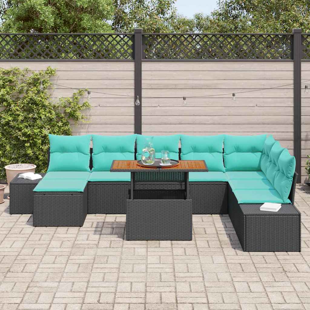 Garden Sofa Set with Cushions 9 pcs Black and Teal