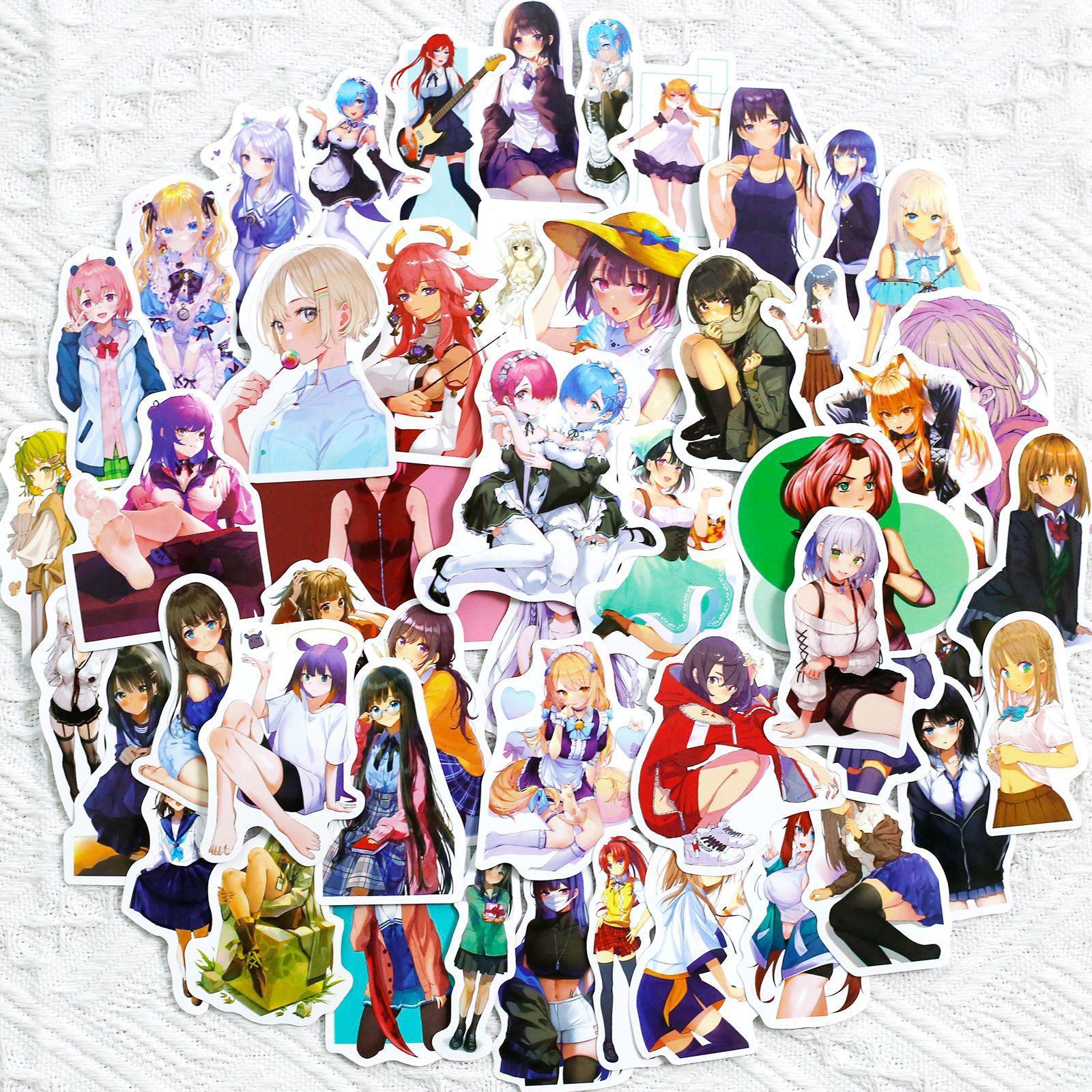 

50 Неоткровенных наклеек с красотками, Коллекция 2D японских мультяшных сексуальных красавиц, Наклейки с аниме-изображениями, Азиатские