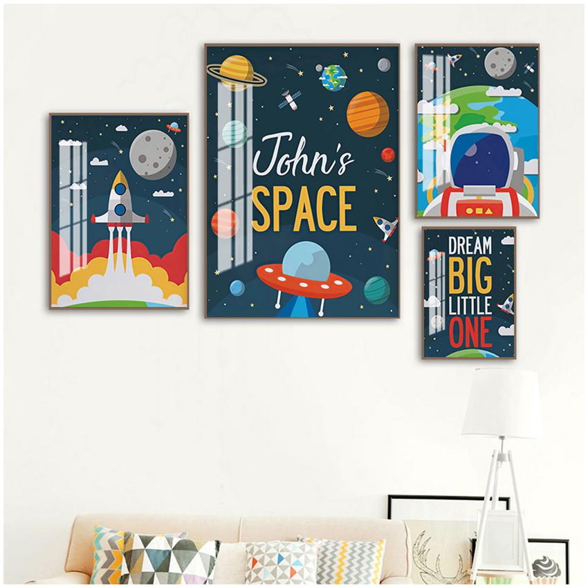 Posters And Prints Wall Pictures Baby Kids Room Decor Custom Name Astronaut Alphabet Numbers Nursery Wall Art Canvas Painting