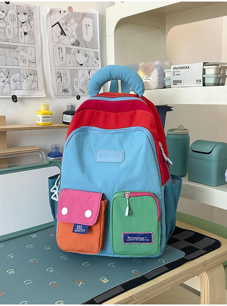 Schoolbag Vibrant Colorful Contrast Color Splicing School Bag Junior High School Student High Saturation Multi-layer Storage Campus Commuter Versatile
