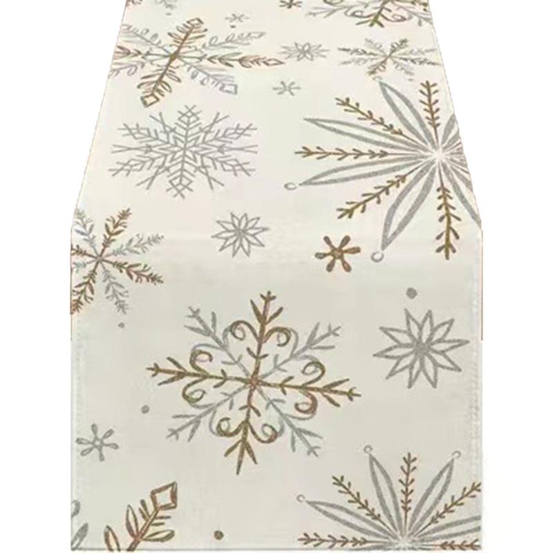 

Winter Table Runner Tablecloth with Snowflake Pattern in White and Gold for Holiday and Event Decoration 33X93cm