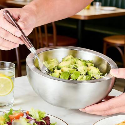 Saladekom 304 Roestvrij Staal Dubbelwandige Geïsoleerde Serveerschaal met Antislip Bodem Hete Koude Gerechten Buffet Serveerschaal