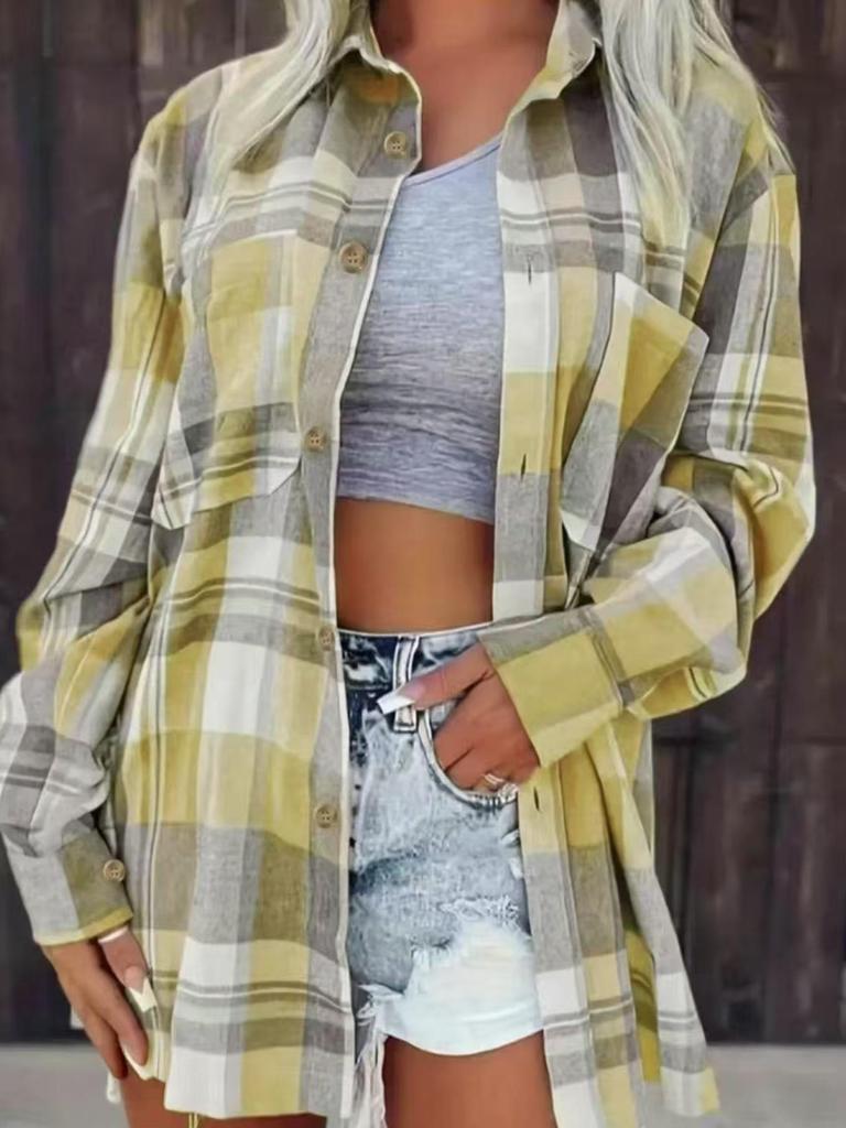 European & American Women's Mid-Length Plaid Shirt Jacket - Versatile & Casual 2025 Edition