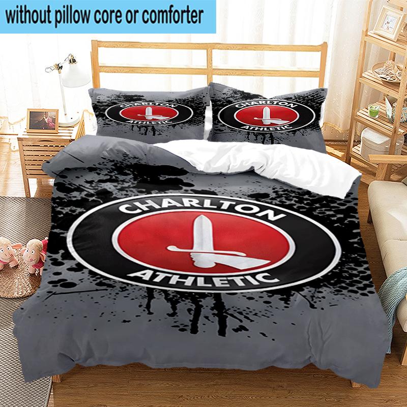 3PCS Football Charlton-Athletic Crest Bedding Set,Including 1pc Duvet Cover And 2pcs Pillowcases Perfect for Bedroom, Dormitory, Fan Christmas Gift