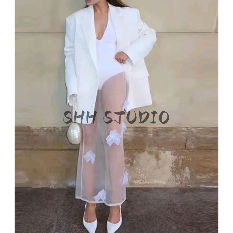 Summer New Product Women's Clothes French Minimalist Style Three-Dimensional Flower Decoration Mid-Waist A- line Straight Mesh Skirt