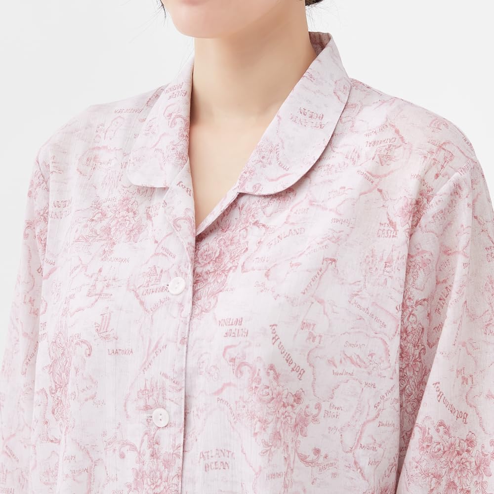 Gunze Long Sleeve Pajamas with Elastic Sleeve and Leg Made in Japan Women's Holes, Moisture-Wicking, Quick-Drying, Eco-Friendly, Twin-Leg Pattern,