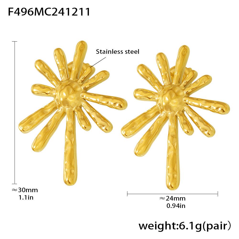 Qiong Yao 18K Gold Sunflower Stainless Steel Stud Earrings - Bold INS Style