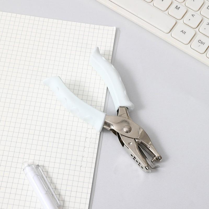Black & White Rubber-Coated 6mm Handheld Hole Punch Pliers - Manual, Labor-Saving, Single-Hole Loose-Leaf Punch for Office Use