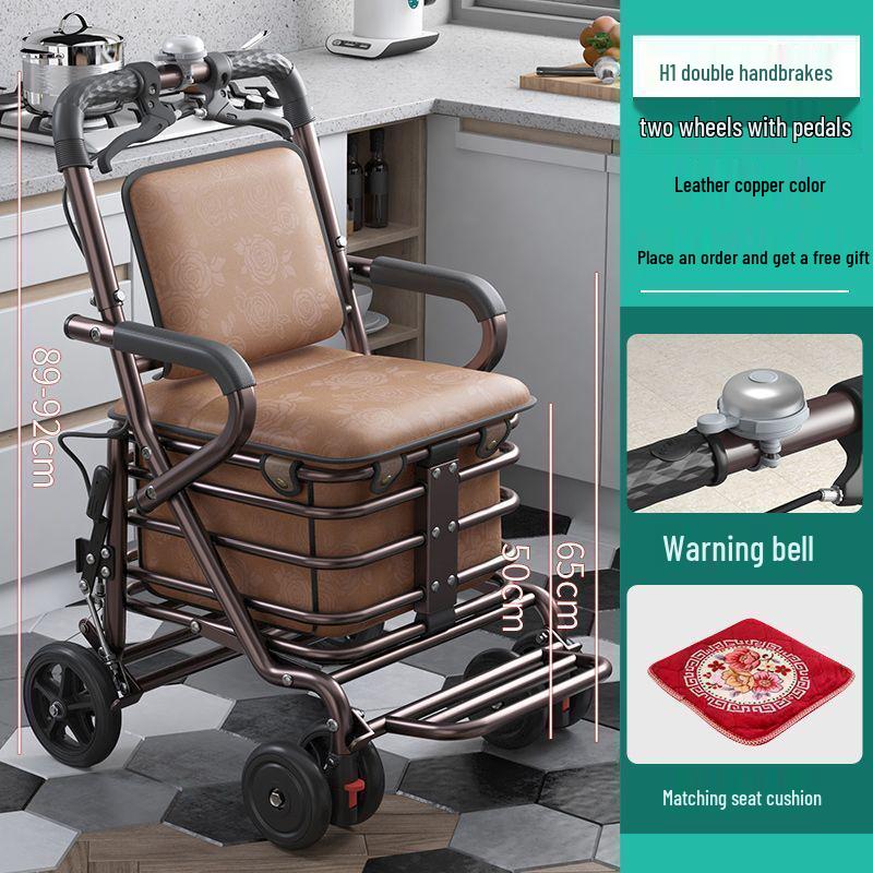 Leide Zhu Foldable Mobility Handcart: Sit & Push Shopping Trolley for Elderly