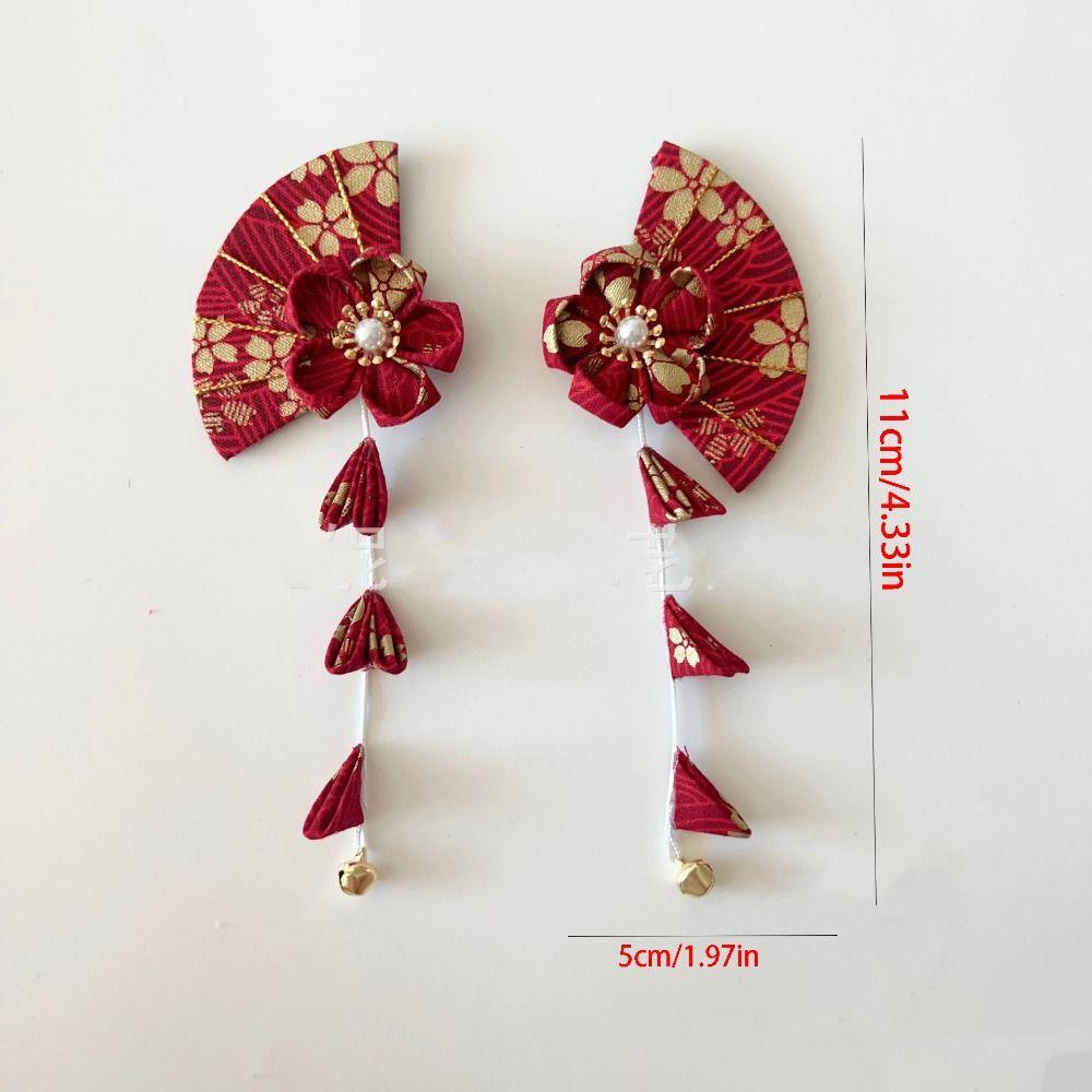 Lovely Bell Kimono Sakura Hairpin Flower Sakura Tassel Fan Hair Clip Kimono Chinese Style Hanfu Fan Hair Clip Photo Pros