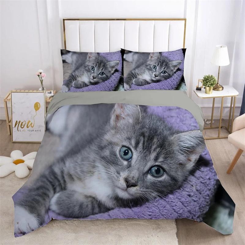 Katt Påslakanset Härligt Djur Kattunge Tryckt Täcke Barn Tonåringar Flicka Djur Dubbel Queen King Size Polyester Sängklädesset