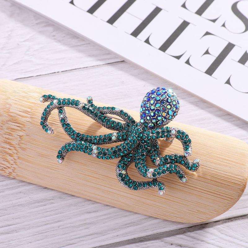 Vintage Ocean In Spired Alloy Octopus Brooch With Rhinestone Embellishments For Fashion Accessory