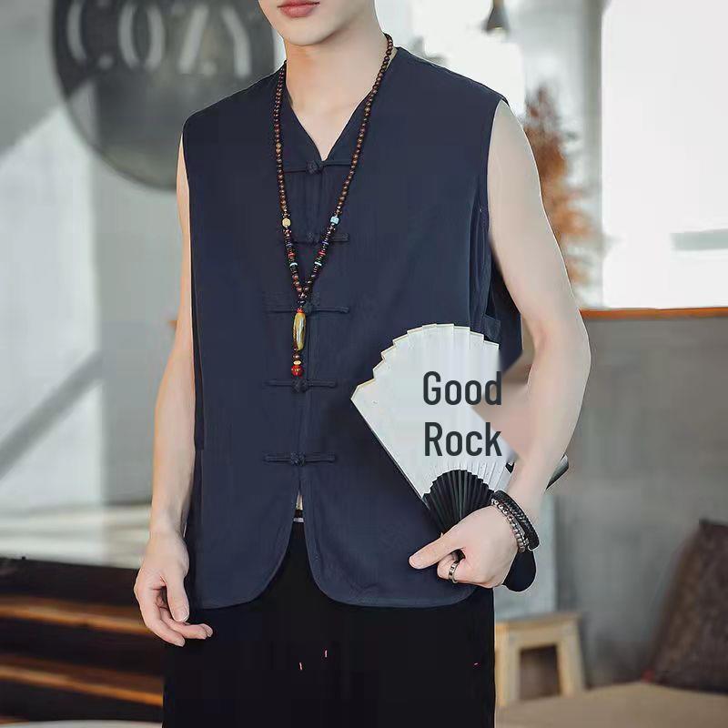 Men's Retro Linen-Cotton Sleeveless Waistcoat - Chinese Style Buttoned Vest