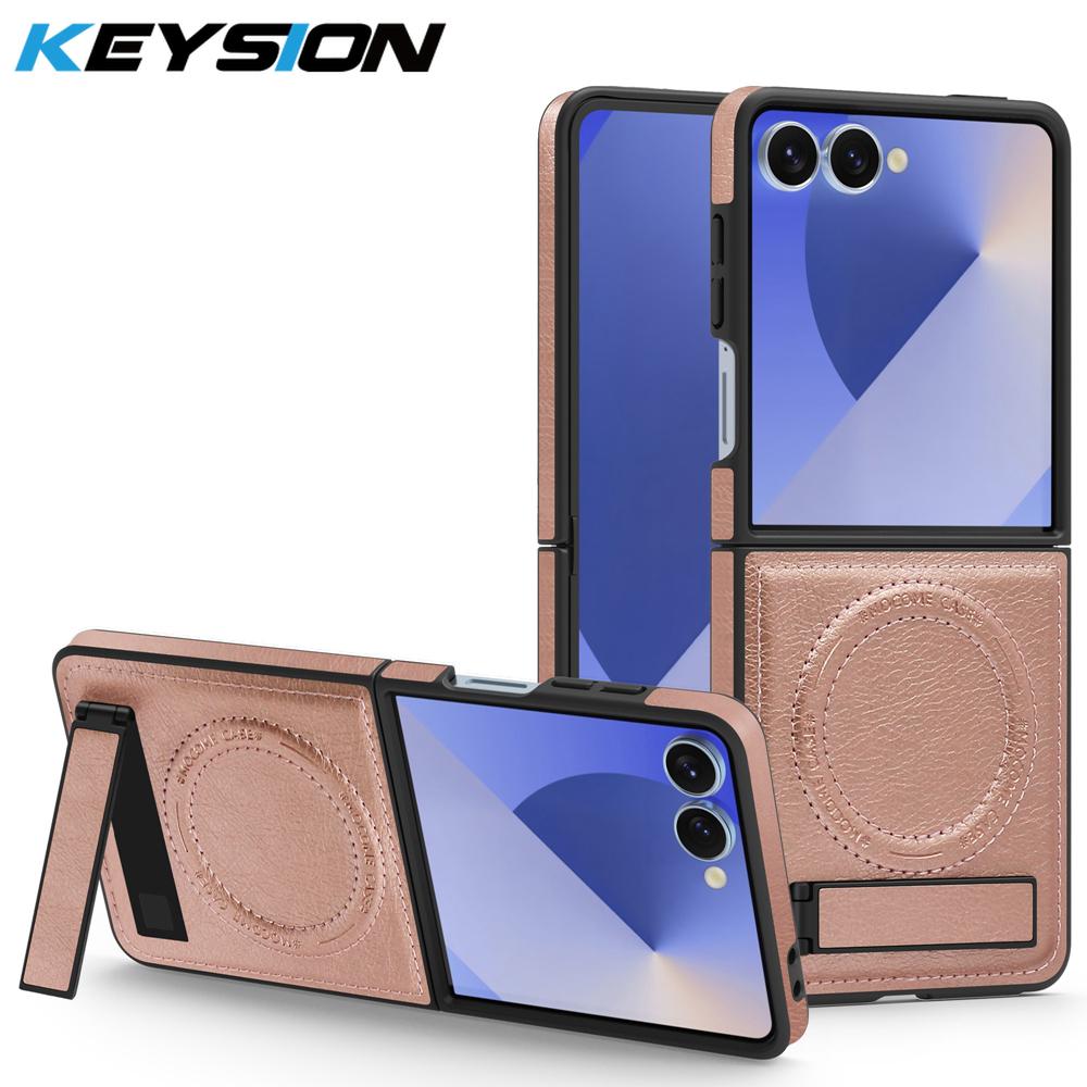 KEYSION Luxus PU Leder Magnetische Hülle für MagSafe für Samsung Galaxy Z Flip 7 5G 7 SE Ständer Kabelloses Laden Handyhülle