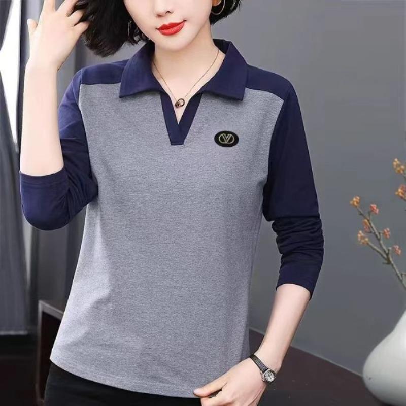 New Long-sleeved T-shirt for Women in Spring and Autumn Women's Lapel Polo Shirt Large Size Loose Casual Collar Top