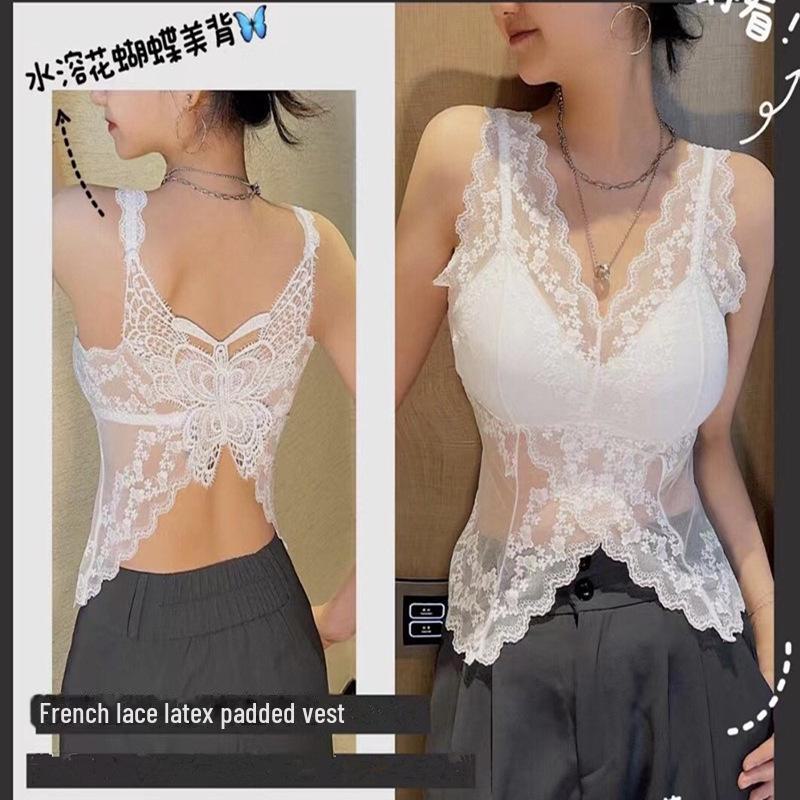 

«Женская сексуальная кружевная майка с бабочкой на спине и накладкой на грудь»