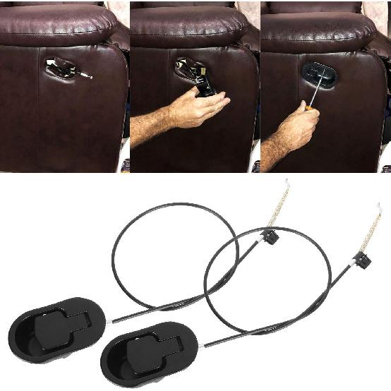 APACALI Recliner Pull Cable Replacement Set of 2, Universal Black Sofa Couch Recliner Release Cables with Metal Pull Handle fits Most Recliner