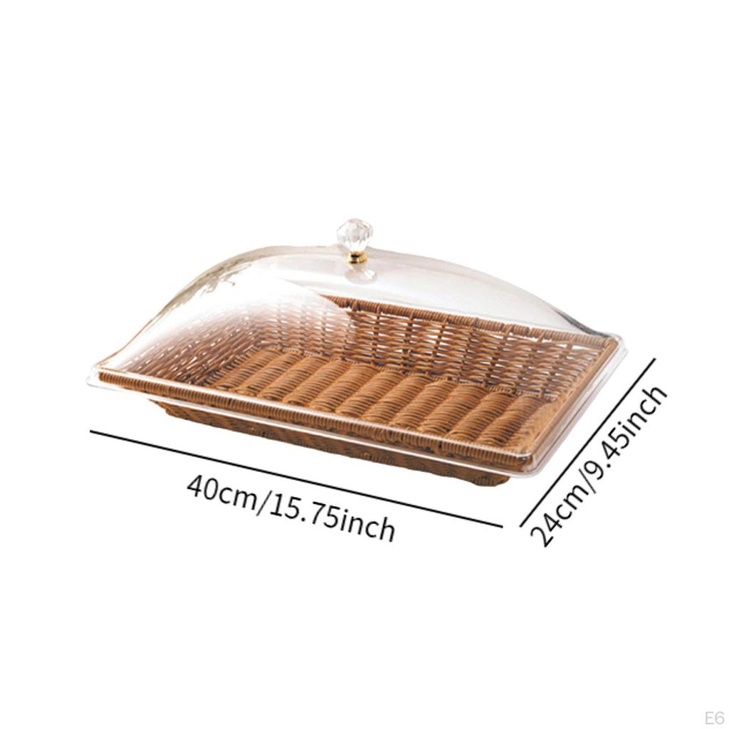 Nachahmung Rattan Gewebt Brot Korb Speisenausgabe Lagerung Multifunktionale Klar Deckel Obst