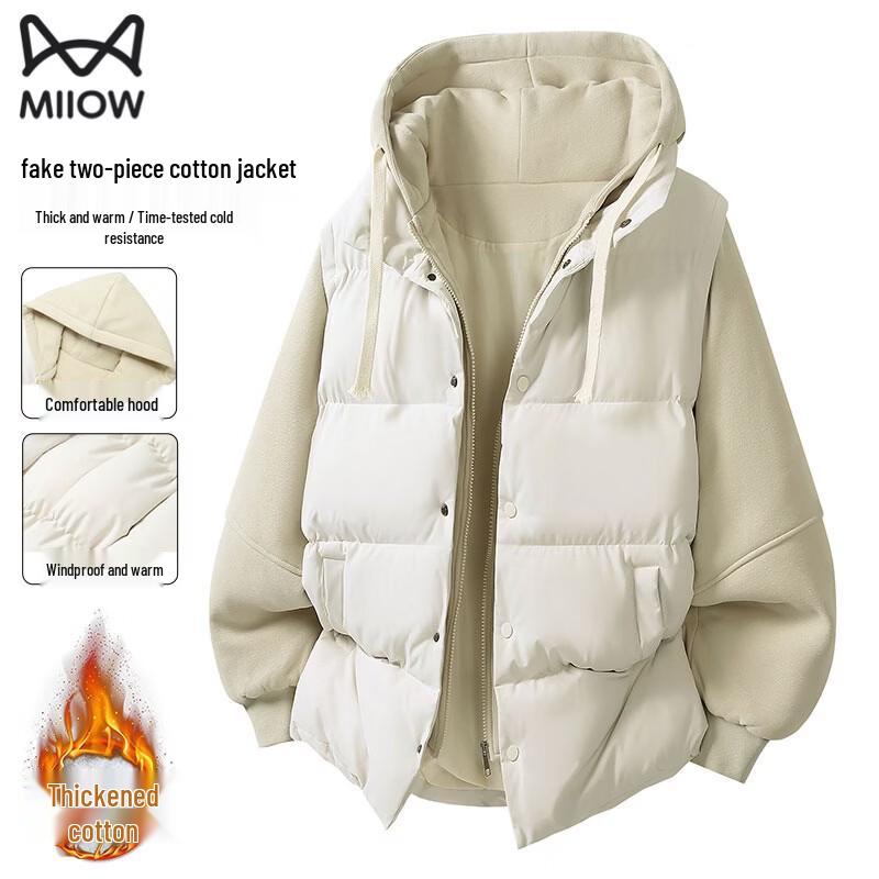 MiiOW Men s Fake Two-Piece Hooded Winter Jacket 3XL