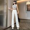 Women's White High-Waisted Wide-Leg Jeans - Slimming, Floor-Length, Versatile, Autumn Wear