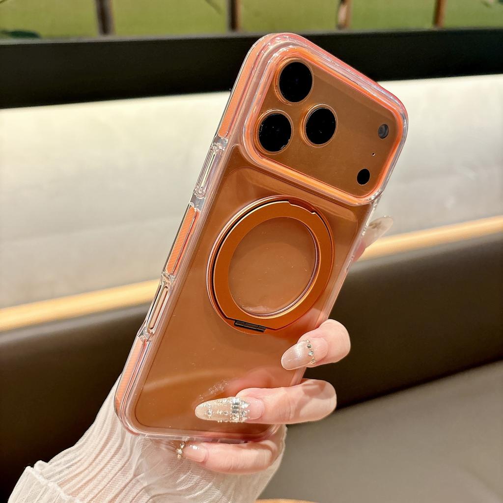 Suitable for IPhone17pro Ice Crystal Magnetic Mobile Phone Case 360 Rotating Bracket Apple 16 Two-color Transparent Anti-fall Cover
