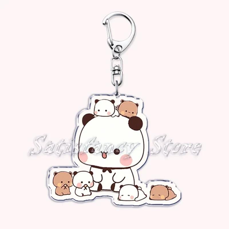 Cute Bubu Dudu Love Keychains Couple Bear Panda Acrylic Keyring for Accessories Bag Pendant Key Chain Jewelry Fans Lovers Gifts