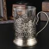 Russisches Teeglas mit Metallhalter Traditionelles Kristallklares Dekoratives Glas Teetasse für Heiße Kalte Getränke Q0083