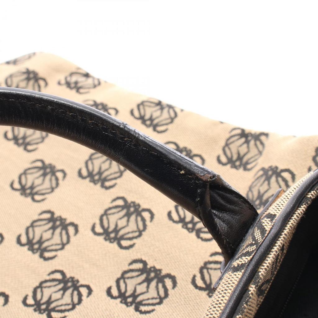 Used LOEWE anagram Tote Bag canvas leather Beige Black Used Women