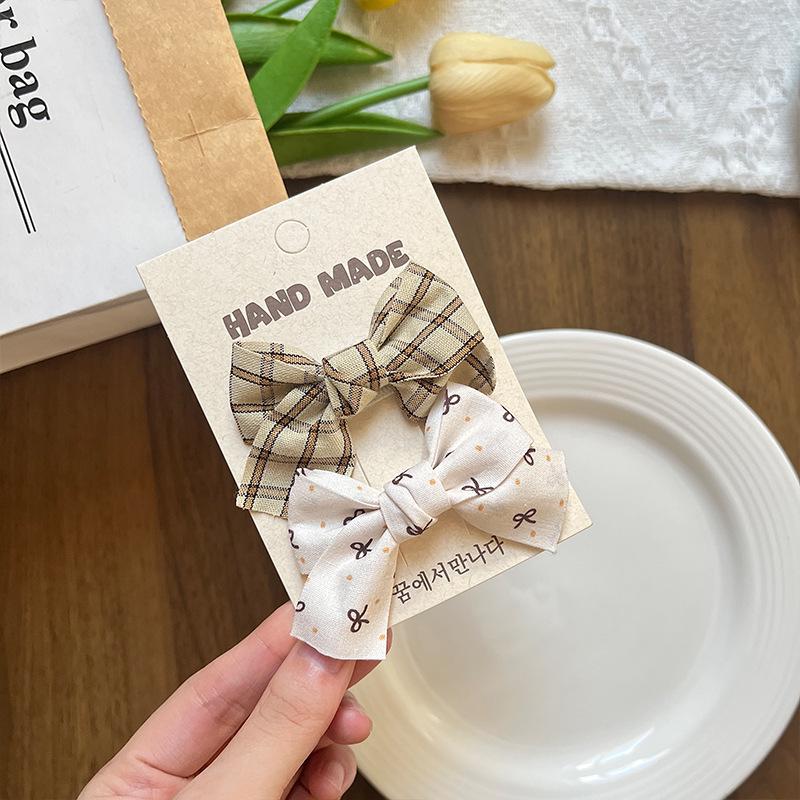 Korean-Style Plaid Bow Hair Clip for Kids - Versatile Floral Side Clip