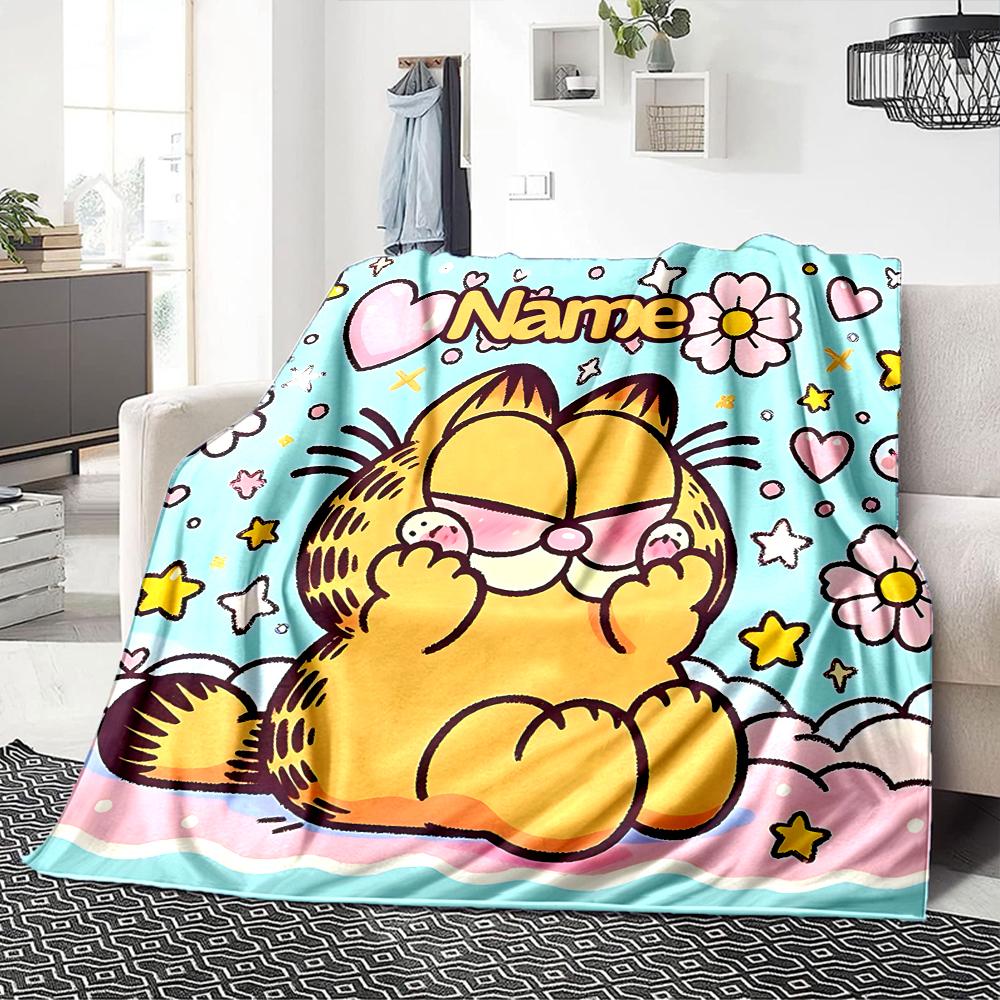 Custom Name Garfield'S Starry Adventure Party Blanket For Couch Bed Plush Cozy Fuzzy Blanket Super Soft Warm Blankets For Fall And Winter 091674