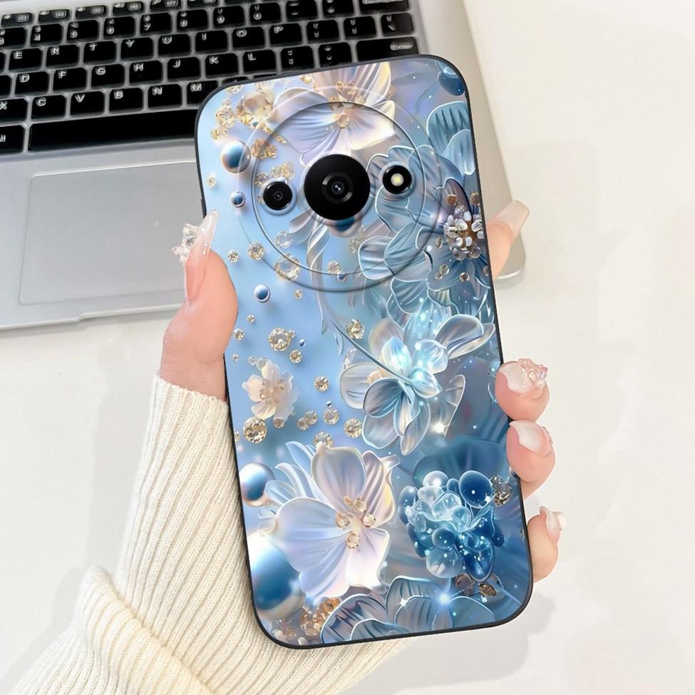 For Redmi A3 4G Phone Case For Xiaomi Poco C61 Cover Silicone Luxury Fashion Flowers Kawaii Cute Cat Painted Shockproof Bumper