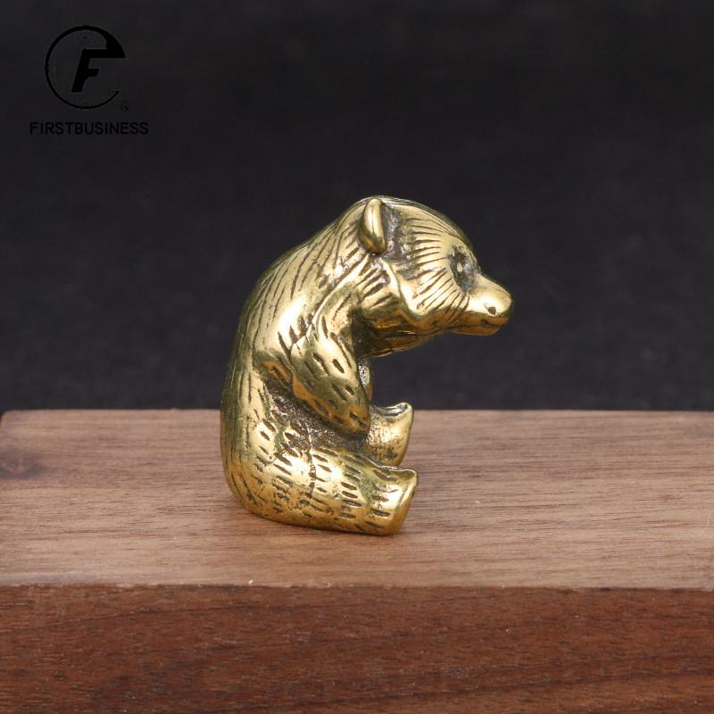 Retro Solid Brass Cute Bear Small Statue Office Desktop Ornament Animal Figurine Mniature Tea Pet Children Toy Gifts Home Decors