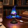 Retro Bedside Lamp Witch Hat Table Lamp, USB Powered LED Light, Resin Decorative Gothic Night Light for Bedroom, Living Room, Shelf Halloween