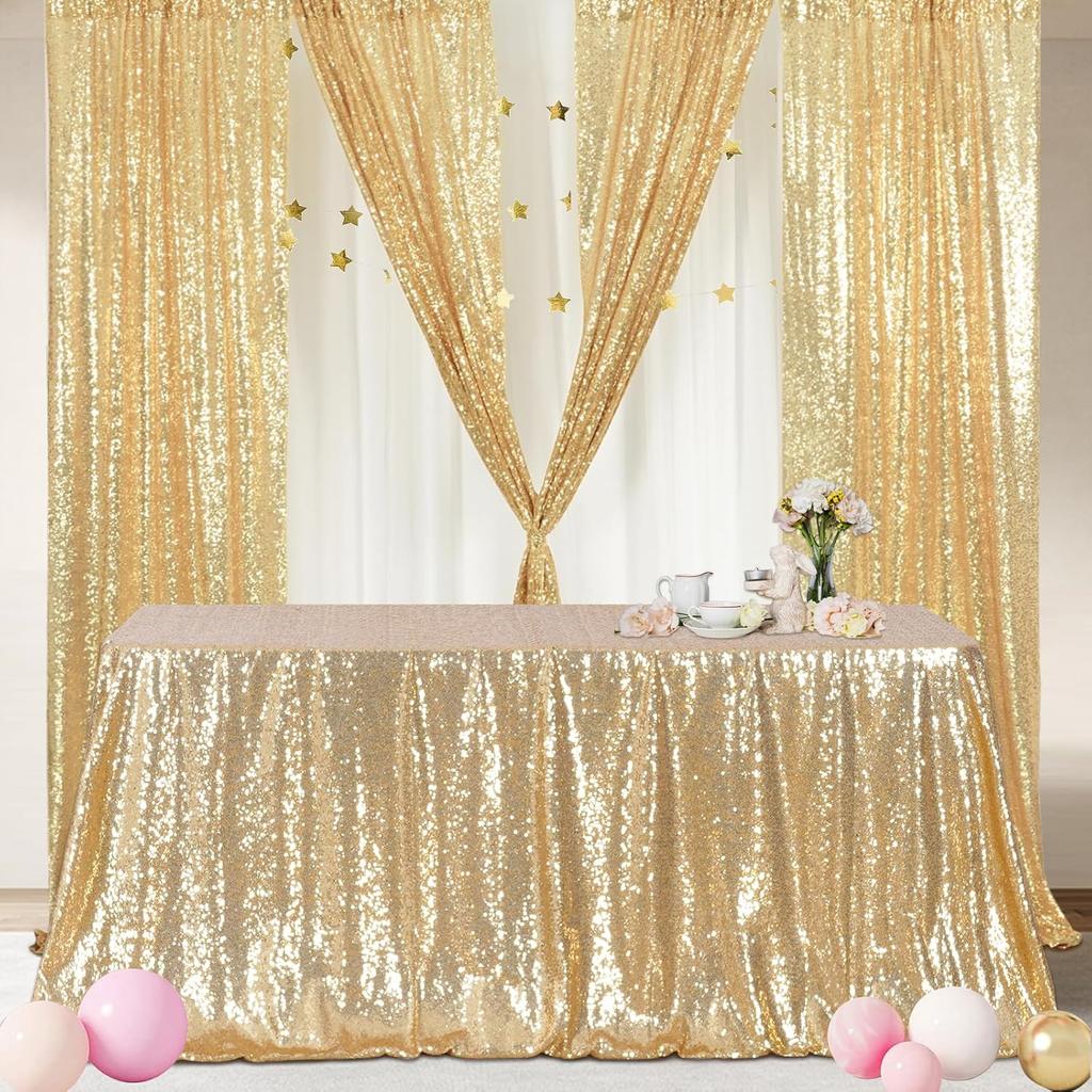 Gold Sequin Rectangle Table Cover Sparkly Fabric Table Cloth for Birthday Wedding Party Holiday Baby Shower Christmas Decoration