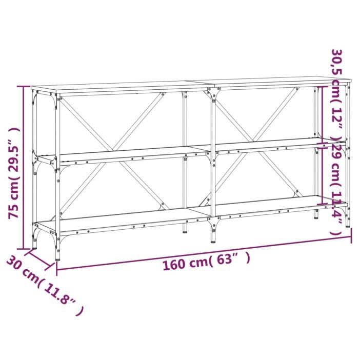 VidaXL Table console chêne sonoma 160x30x75cm bois d'ingénierie et fer 832849