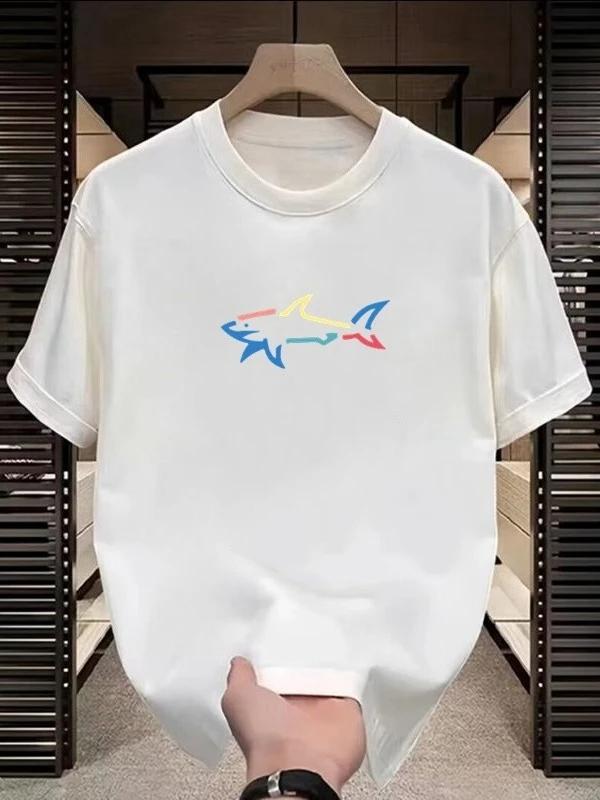 Womens 2026 New Hot Summer Classic Shark Contour Printing Pattern Cotton High Quality Fashion Casual Crew Neck