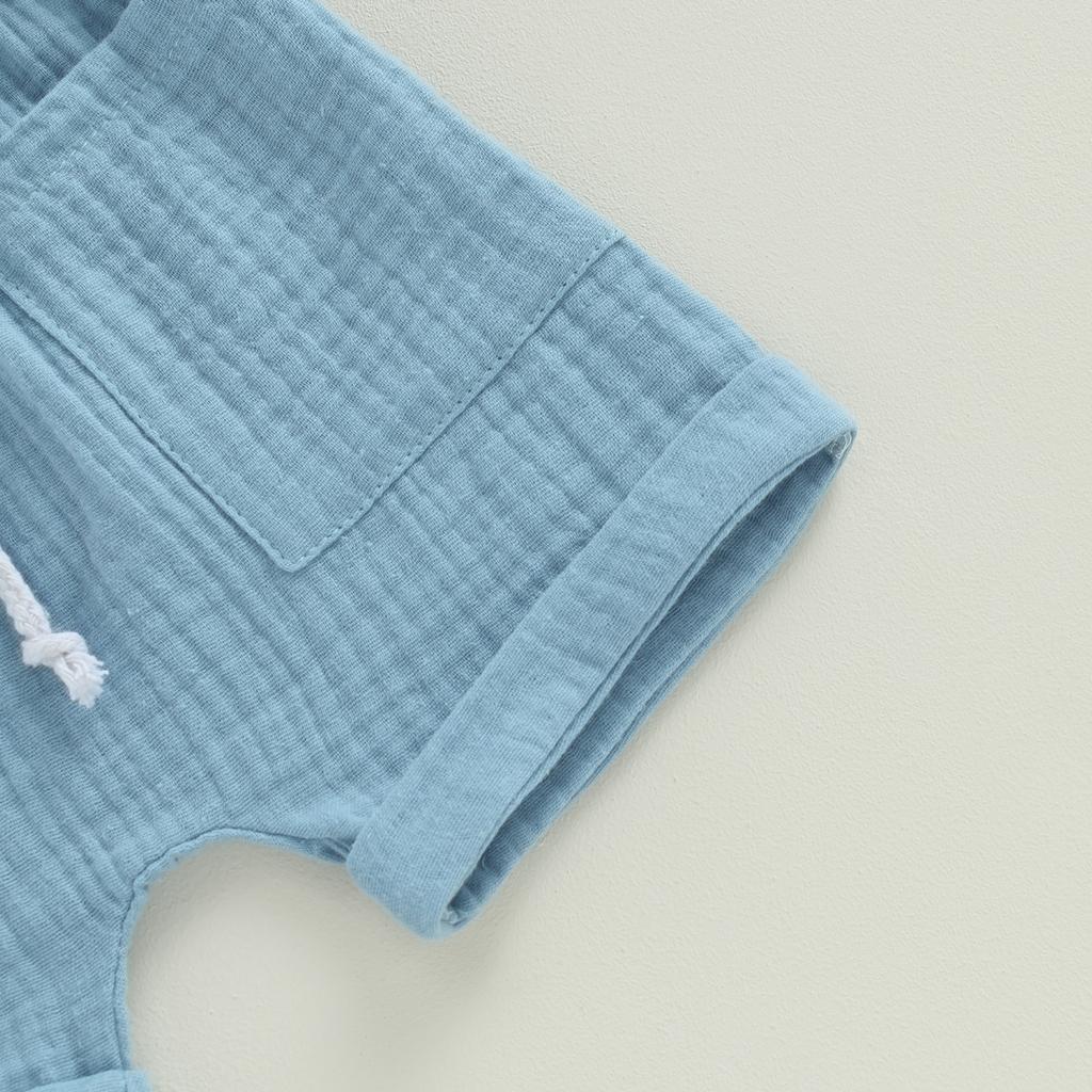 2Pcs Baby Boy Summer Outfits, Short Sleeve Button Down Pocket Tops + Shorts Set Toddler Clothes